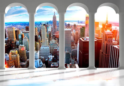 Fotobehangkoning - Behang - Vliesbehang - Fotobehang Uitzicht op New York vanaf de Pilaren - Pillars and New York - 150 x 105 cm