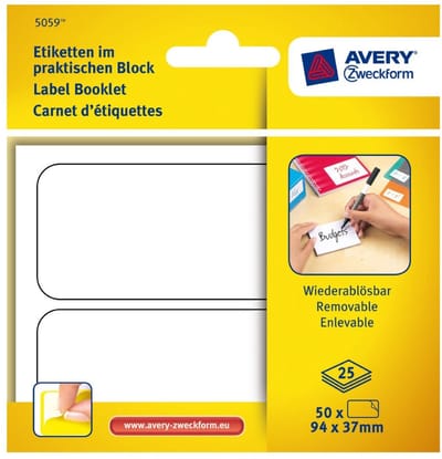 Etiketten in blok 94x37mm Verwijderbaar 50x stuks