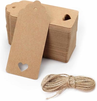 Labels - Liefdescadeaulabels met touwtje - 100 stuks - 9×4 cm - Kraftpapier labels - Geschikt voor bagage, knutselspullen, prijskaartjes, doe-het-zelf - Bruin