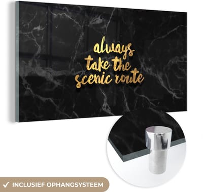 MuchoWow® Glasschilderij 40x20 cm - Schilderij acrylglas - Quotes - Spreuken - Goud - Marmer - Foto op glas - Schilderijen