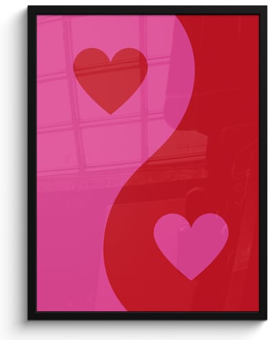 Poster in lijst - Fotolijst 50x70 cm - Posters - Minimalistisch - Rood - Roze - Hartjes - Posterlijst zwart - Decoratie - Wanddecoratie woonkamer - Muurdecoratie slaapkamer