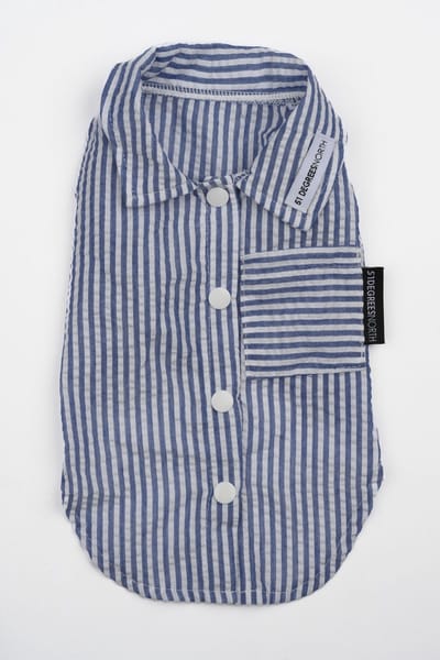51 Degrees North Seersucker Shirt Dark Navy - Hondenkleding - 32 cm