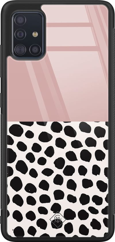 Casimoda® hoesje - Geschikt voor Samsung Galaxy A51 - Stippen roze - Luxe Hard Case Zwart - Backcover telefoonhoesje - Roze