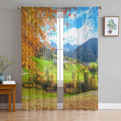Alto Santa Maria Di Val Di Adige Kerk Tule Transparante Gordijnen voor Woonkamer Slaapkamer Keuken Decoratie Voile Organza Gordijnen 135W x 114H(cm) gray