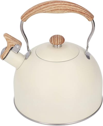 Waterkoker Fluitketel - Theepot RVS - Water Koken - Ergonomisch Handvat - 2.5 Liter - Beige