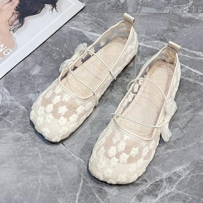 Mesh Ademende Bonenschoenen voor Dames Zomer Nieuwe Stijl Mary Jane Schoenen Zachte Zool Veelzijdige Platte Zool Schoenen voor Dames 35