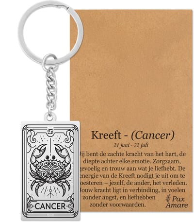 Sterrenbeeld Kreeft (Cancer) Sleutelhanger Zilverkleurig - Zodiac in de stijl van Rider-Waite Tarot - Roestvrij Staal / Stainless Steel - Pax Amare