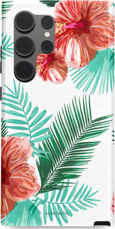 Casetastic Hoesje Geschikt voor Samsung S24 Ultra - Stijlvolle Beschermende Duo-layer Case - Exotisch Roze Flora