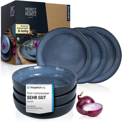 Moritz & Moritz VIDA Soepkommen Set - 6-delig Kommen - Ontbijtkommen - Porselein - Blauw