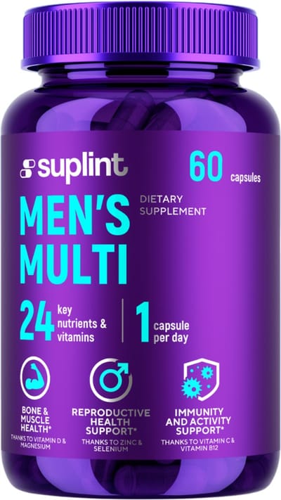 Suplint Multivitamine Man – Complete multivitamine voor mannen – 24 vitaminen & mineralen – Met o.a. Vitamine D, Magnesium, Zink & Vitamine B12 – 1 capsule per dag – 60 capsules