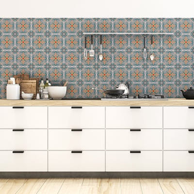 Zelfklevende tegelmuurstickers voor keuken en badkamer - 30 tegelstickers, Azulejos Cirioco-stijl - 30 stickers, 20x20 cm