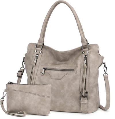 TAN.TOMI - Dames Handtassen set met Portemonnee - Schoudertas - Grote Shopper - Tweedelige - Grijs - Valentijn cadeautje voor haar