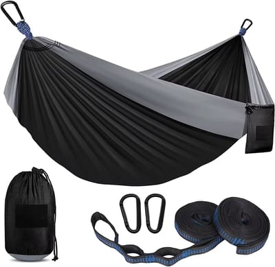Mister GoGo Hangmat - incl. Karabijnhaken en Riemen - 260 x 140 cm - tot 200kg - Zwart/Grijs
