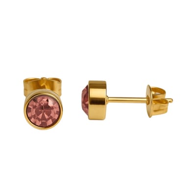 Aramat Jewels | Oorbellen | Goudkleurige Oorstekers 6mm - Lichtroze Kristal | | | |6mm | Staal | Kinderen, Volwassenen | Verkleurd niet