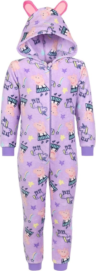 Peppa Pig Paars, Polar Fleece Eendelige Pyjama, Kinder Onesie met Capuchon, OEKO-TEX
