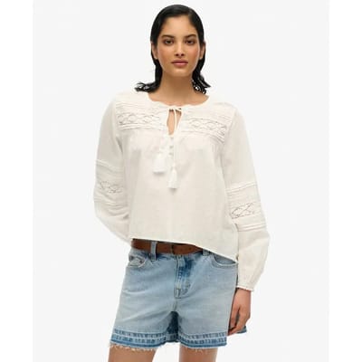 Superdry Ibiza Blouse met Kant White Grootte: 38
