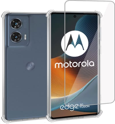 Geschikt voor Motorola Edge 50 Fusion - Hoesje + Screenprotector – Gehard Glas Cover + Shock Proof Case - Transparant