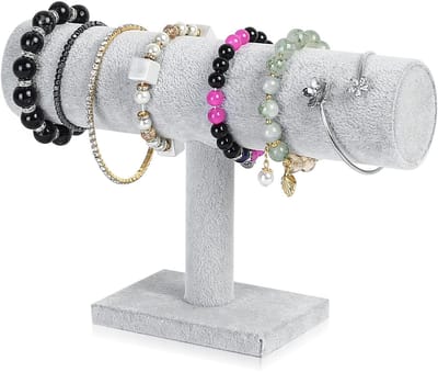 Dailygoods- Armbandhouder T-vormig - Sieradenhouder - Juwelenbewaarstandaard - Horlogestandaard - PVC/Ijsbloemfluweel - 23,5 x 14 cm - Sieradenstandaard