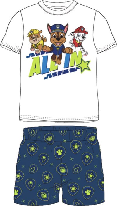 Paw Patrol Shortama Katoen Wit/Blauw Maat 128