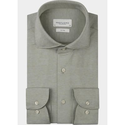 Profuomo slim fit heren overhemd - jersey - beige - Strijkvriendelijk - Boordmaat: 38 (EU maat: S)