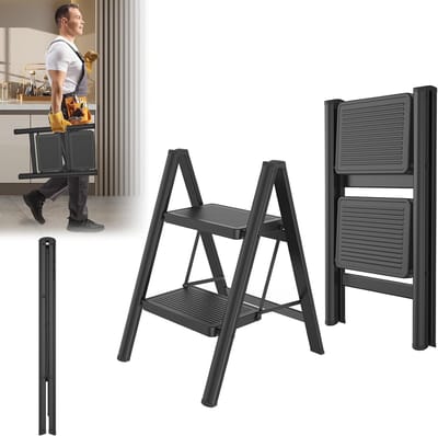 Inklapbare trapladder met 2 treden, antislip, voor thuis en kantoor - belastbaar tot 250 kg