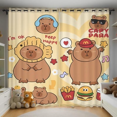 Kerst Kapibara Anime Woonkamer Slaapkamer Gordijnen Voor Woonkamer Geperforeerd Stofdicht Verduisterende Gordijnen Keukenkast Huis 100x140cm&Grommet Top