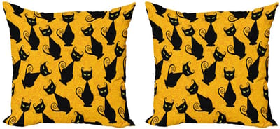 ABAKUHAUS Kussenhoes Set 2x45x45 cm – Zwart-Oranje Katten Vintage – Dubbelzijdig Digitaaldruk