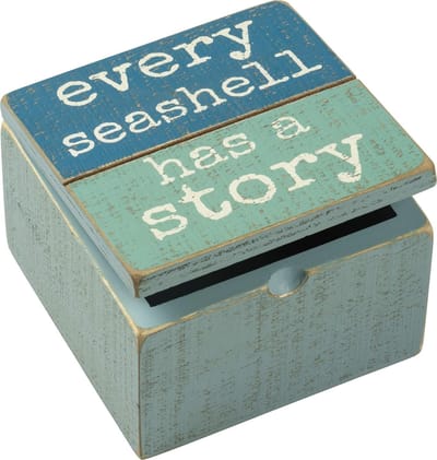 Houten Scharnierdoos - Decoratieve Doos - Opbergen Sieraden - Met Touw Handvat - 4x4x275 Inch - Schelp Thema