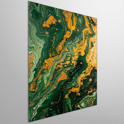 Goud en groen | Gouden pracht en groene prachtige pracht: schitterend kunstwerk met glans | Kunst - 60x90 centimeter op Dibond | Foto op Dibond