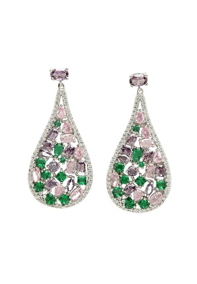 AVANT-GARDE PARIS Diva Vintage Floral Zirconia Earrings - Multicolor 2.1cm x 4.5cm - 1 stuk - Rhodium Plated