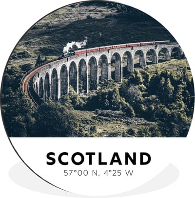 WallCircle - Wandcirkel - Muurcirkel - Schotland - Trein - Vintage - Aluminium - Dibond - 30x30 cm - Binnen en Buiten