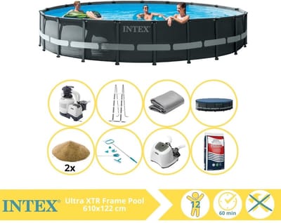 Intex Ultra XTR Frame Zwembad - Opzetzwembad - 610x122 cm - Inclusief Filterzand, Onderhoudsset, Zoutsysteem en Zout