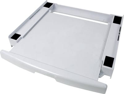 Scanpart kunststof tussenstuk voor wasmachine en droger met werkblad inclusief spanband - Geschikt voor AEG Bosch LG Miele Samsung Siemens Zanussi Whirlpool - Stapelkit - Alternatief voor SKS101 - Universeel