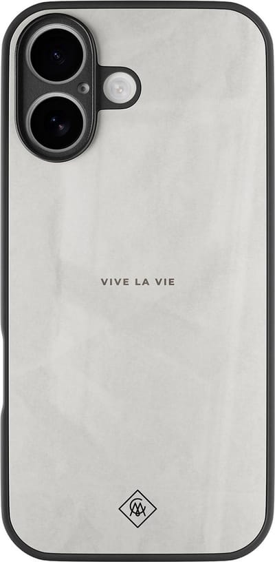 Casimoda® hoesje - Geschikt voor iPhone 16 - Vive La Vie - Luxe Hard Case Zwart - Backcover telefoonhoesje - Grijs