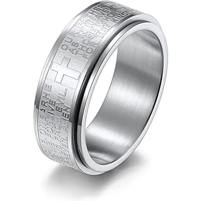Vrij draaien roestvrijstalen angstringen voor mannen vrouwen Christian Jesus Cross Spinner Ring Retro Amulet religieuze sieraden cadeau 7 white
