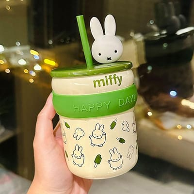 Tasse à eau en paille en céramique Haut niveau d'apparence pour filles Mug Cœur de jeune fille Cadeau personnalisé et Souvenir 450ml