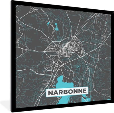 Fotolijst incl. Poster - Plattegrond – Kaart – Stadskaart – Frankrijk – Narbonne - 40x40 cm - Posterlijst