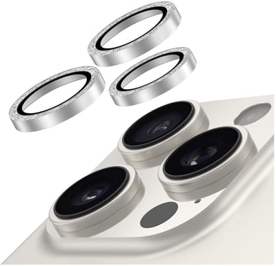AVY Camera Lens Protector Rings | Geschikt voor Apple iPhone 16 Pro / 16 Pro Max | Camera Lens Protector Glas | Schokbestendig | Krasbestendig | met Applicator | Glitter Zilver
