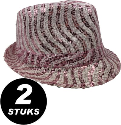 Luxe trendy glitter hoed roze/wit - SET 2 STUKS