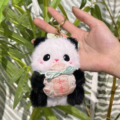 PP Katoen Chinese Panda Sleutelhanger Konijn Panda Beer Sieraden Pluche Panda Pop Sleutelhanger Pluizig Zacht Knuffeldier Hanger white