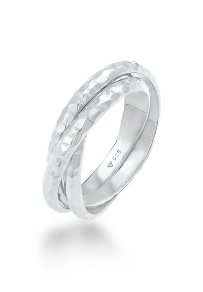 Elli - Ring - Dames Wikkelring Basic Klassiek Gehamerd Trend in verguld 925 Sterling Zilver - Dames