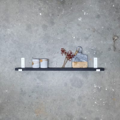 GoudmetHout® Wandplank Industrieel - 40 x 10 cm Muurplank - Zwart Eiken Hout - Decoratie Wandrek & Boekenrek - Hangplank Keuken - Wall Shelf + 2 Mat Witte Plankdragers van Staal