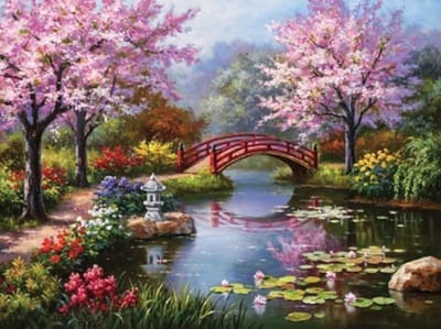 Rubye® Diamond Painting Volwassenen - Japanse Tuin 30x40cm - Met extra steentjes