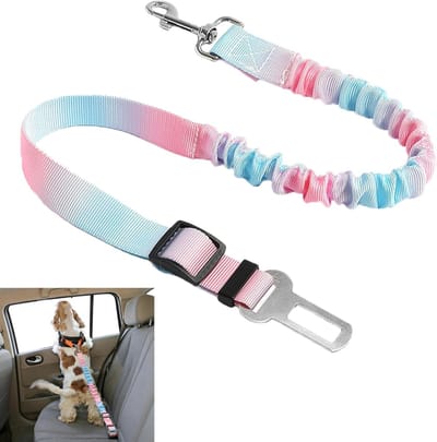 Autogordel Hond - Hondenriem Auto - Veilig Reizen - Elastisch Schokabsorberend - 50-80 cm - Blauw Roze