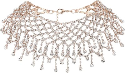 Elegante Tassel Ketting met Strass Steentjes voor Bruiloft en Feestjes - Luxe Sieraad met Kristallen en Bib Design