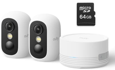 eufy Security eufyCam C35 2-Cam Kit, Wit, Draadloze Beveiligingscamera, Voor Buiten en Binnen, Magnetische Bevestiging, Kleurennachtzicht, Lokale Opslag, Geen Maandelijkse Kosten, IP67, Gezichtsherkenning + MicroSDXC 64GB - Bundelvoordeel