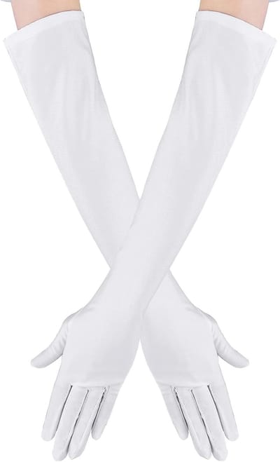 Elegante Lange Satijnen Vingerhandschoenen voor Dames - Ideaal voor Bruiloften, Opera en Feestjes - Wit, M