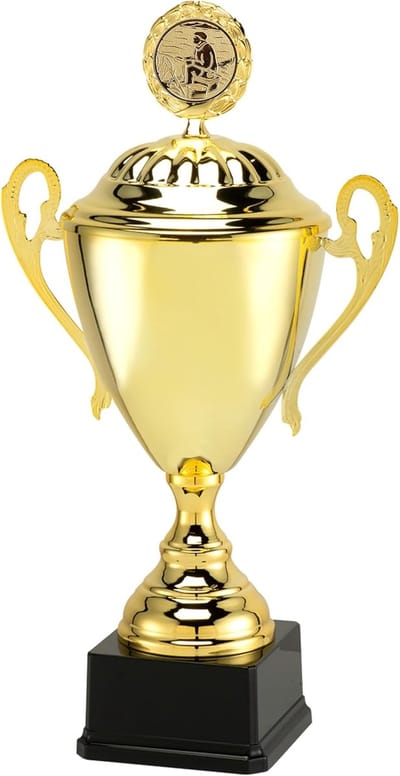 Vis Trofee - Wisselbeker Bokaal - Viswedstrijd Prijs - XXL Grootste Formaat - 58 cm Hoog - Goudkleurig