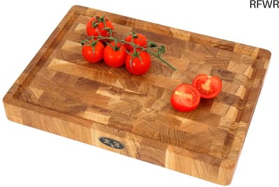 RFWR® Duurzame eikenhouten snijplank met antislip siliconen voeten en sapgoot - 35 x 25 x 4 cm