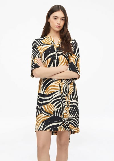Structuur jurk in jersey met riem en knoopsluiting ronde hals ruime pasvorm olijfgoud vrouw s.Oliver